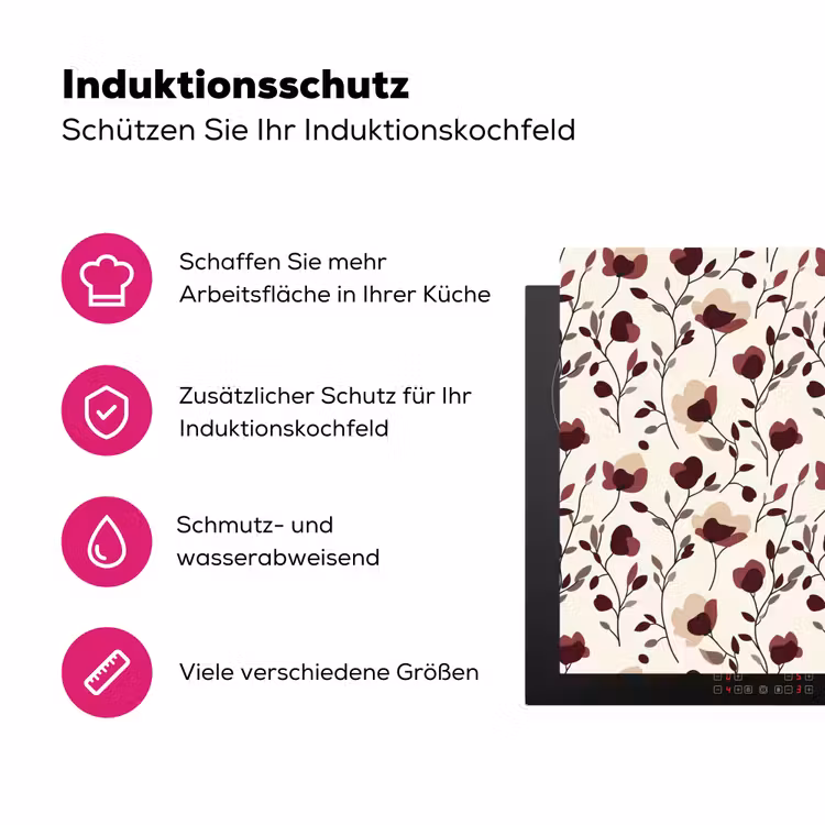 Bloemen - Botanisch - Bordeaux Inductie beschermer vinyl 3mm klein 276 -zzzzzzz-lf-ups