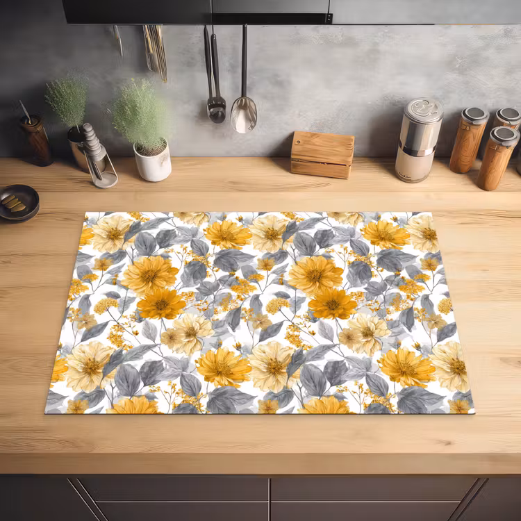 Bloemen - Botanisch - Elegant - Okergeel - Grijs Inductie beschermer vinyl 3mm klein 276 -sfeer5