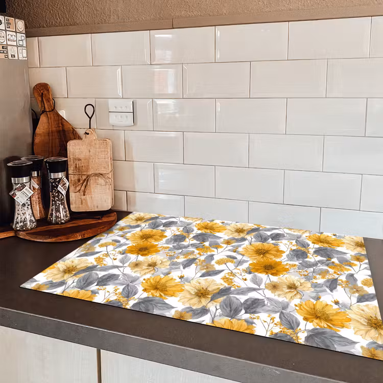 Bloemen - Botanisch - Elegant - Okergeel - Grijs Inductie beschermer vinyl 3mm klein 276 -sfeer3