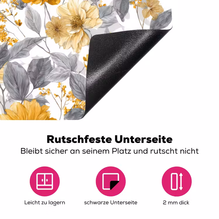 Bloemen - Botanisch - Elegant - Okergeel - Grijs Inductie beschermer vinyl 3mm klein 276 -zzzzzzz-lf-onderkant