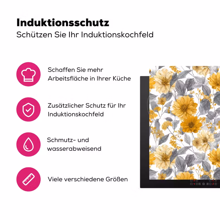 Bloemen - Botanisch - Elegant - Okergeel - Grijs Inductie beschermer vinyl 3mm klein 276 -zzzzzzz-lf-ups