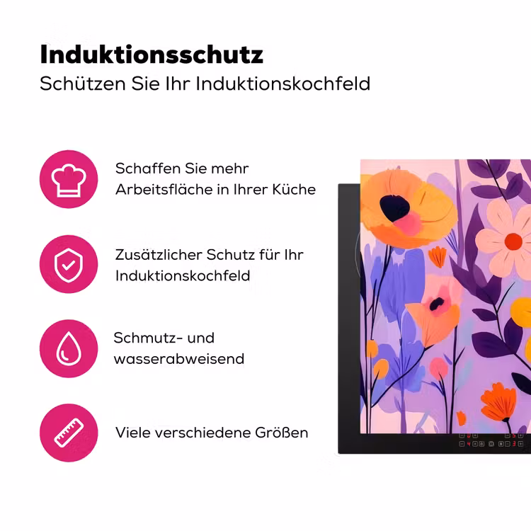 Bloemen - Kleurrijk - Bladeren Inductie beschermer vinyl 3mm klein -zzzzzzz-lf-ups