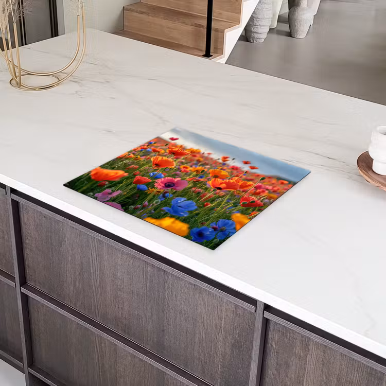 Bloemen - Kleurrijk - Bloemenveld - Planten - Oranje Inductie beschermer vinyl 3mm middel -sfeer8