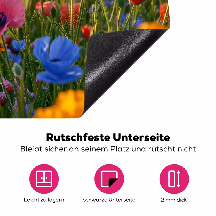 Bloemen - Kleurrijk - Bloemenveld - Planten - Oranje Inductie beschermer vinyl 3mm middel -zzzzzzz-lf-onderkant