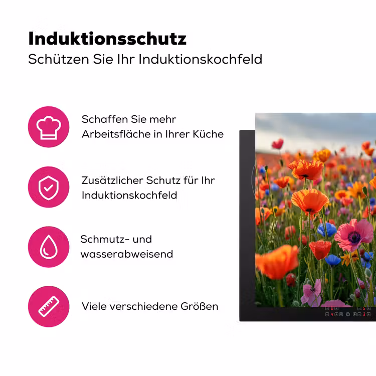 Bloemen - Kleurrijk - Bloemenveld - Planten - Oranje Inductie beschermer vinyl 3mm middel -zzzzzzz-lf-ups