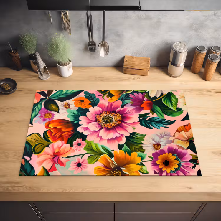 Bloemen - Kleurrijk - Roze Inductie beschermer vinyl 3mm klein -sfeer5