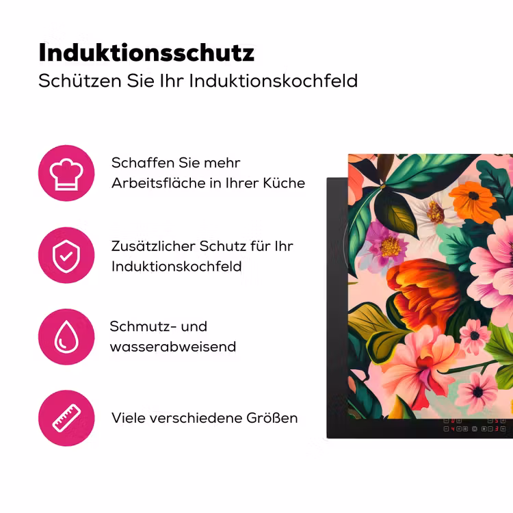 Bloemen - Kleurrijk - Roze Inductie beschermer vinyl 3mm klein -zzzzzzz-lf-ups