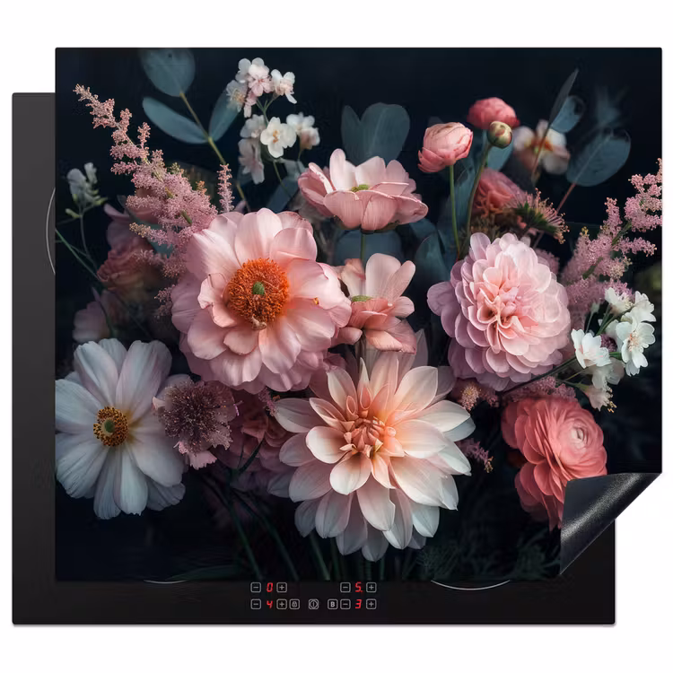 Bloemen - Kleurrijk - Roze - Planten Inductie beschermer vinyl 3mm middel -3d