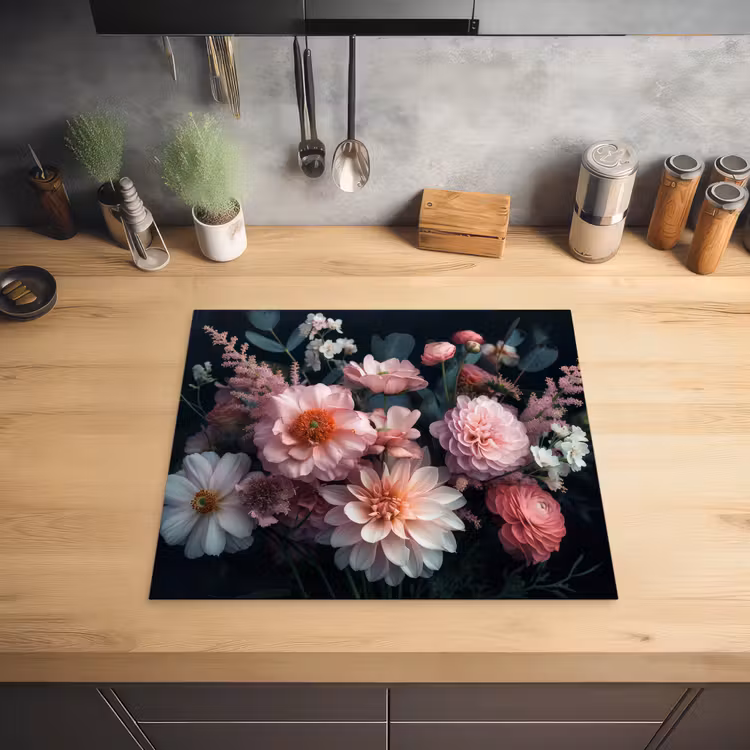 Bloemen - Kleurrijk - Roze - Planten Inductie beschermer vinyl 3mm middel -sfeer5