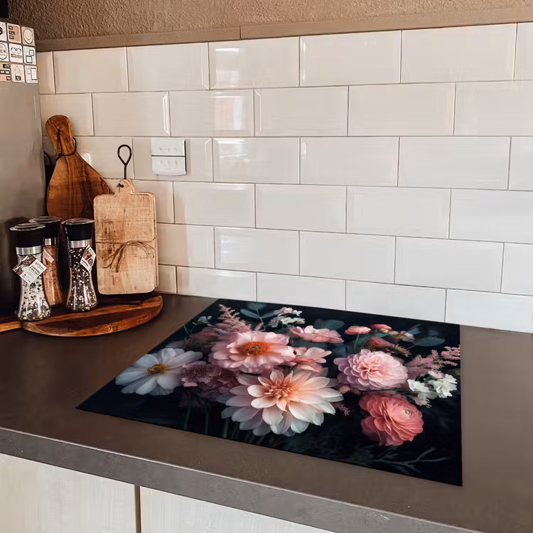 Bloemen - Kleurrijk - Roze - Planten Inductie beschermer vinyl 3mm middel -sfeer3