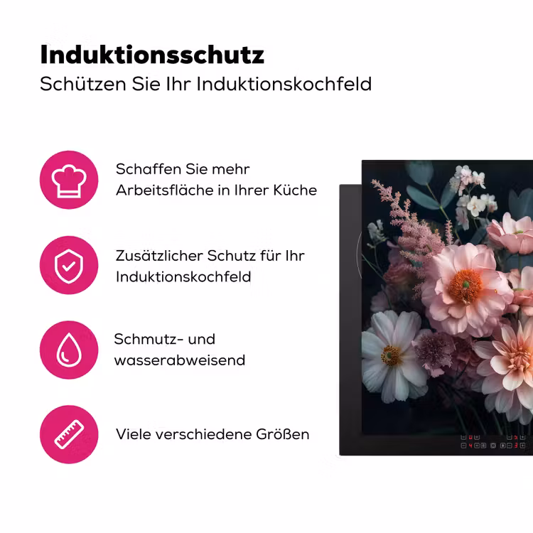 Bloemen - Kleurrijk - Roze - Planten Inductie beschermer vinyl 3mm middel -zzzzzzz-lf-ups