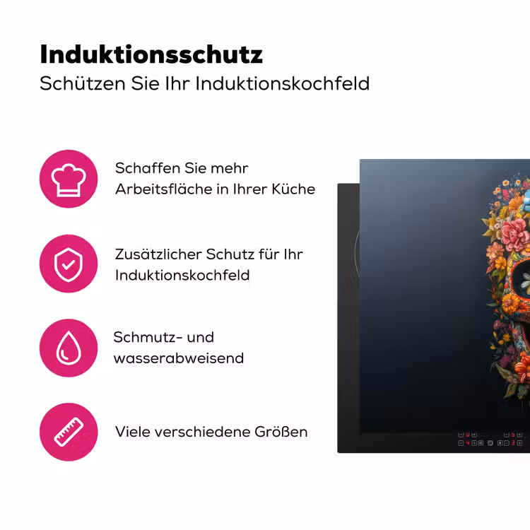 Bloemen - Kleurrijk - Schedel Inductie beschermer vinyl 3mm klein -zzzzzzz-lf-ups