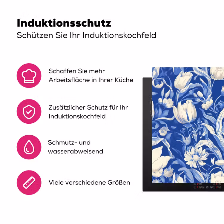 Bloemen - Delfts Blauw - Patroon - Tulp Inductie beschermer vinyl 3mm klein -zzzzzzz-lf-ups
