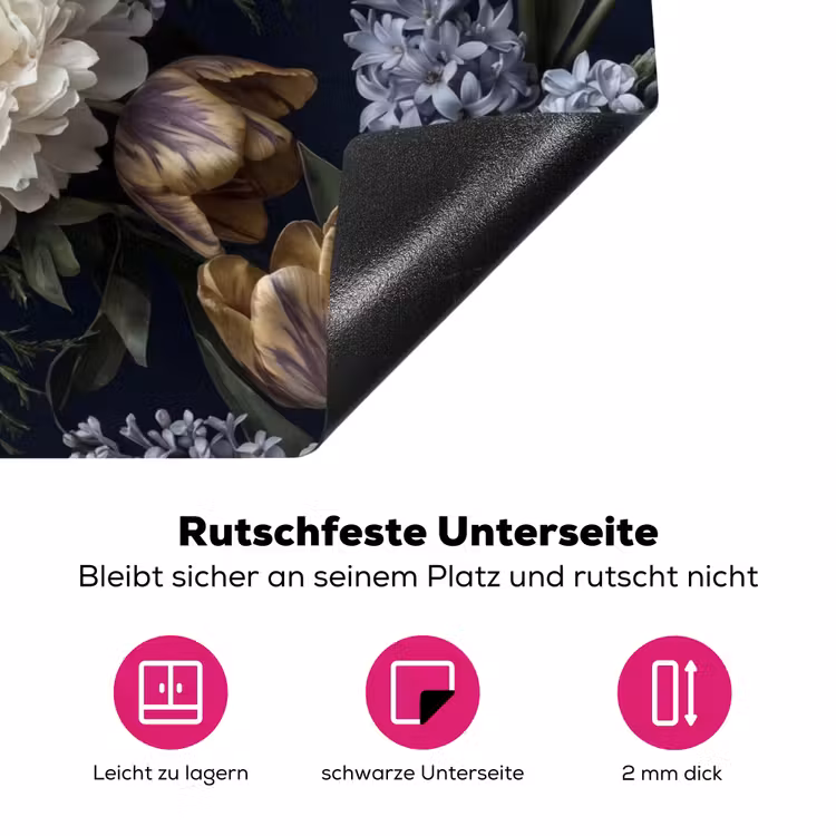 Bloemen - Donker - Elegant - Natuur - Wit Inductie beschermer vinyl 3mm klein -zzzzzzz-lf-onderkant
