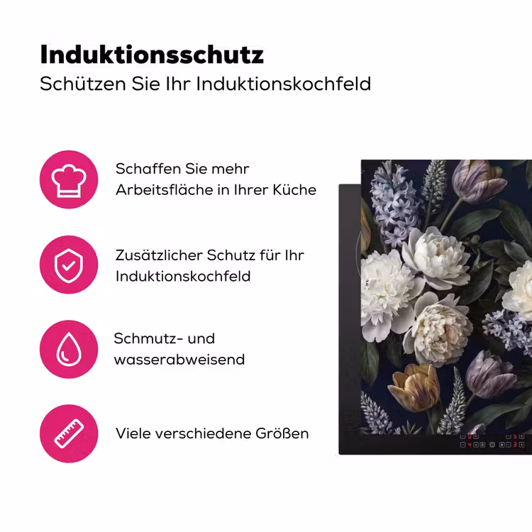 Bloemen - Donker - Elegant - Natuur - Wit Inductie beschermer vinyl 3mm klein -zzzzzzz-lf-ups