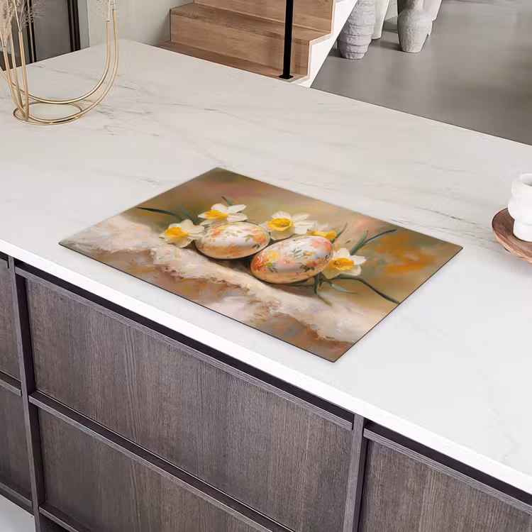 Bloemen - Eieren - Geschilderd Inductie beschermer vinyl 3mm klein -sfeer8