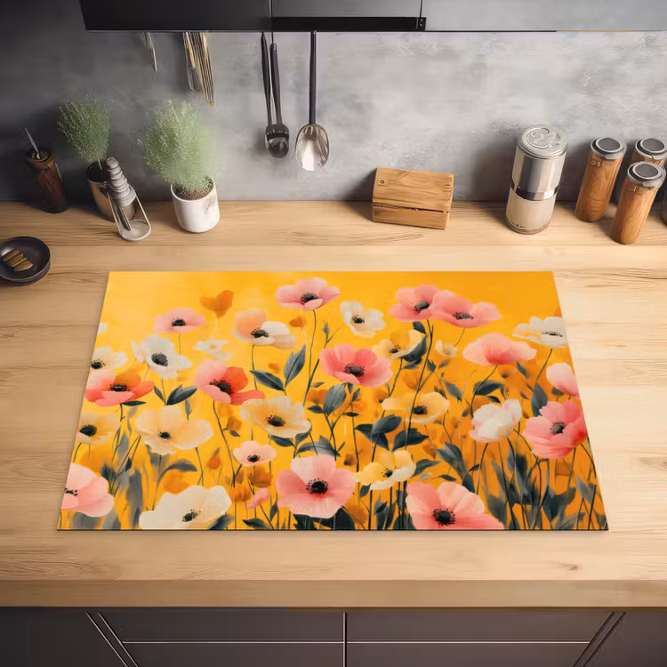 Bloemen - Veld - Geel Inductie beschermer vinyl 3mm klein -sfeer5