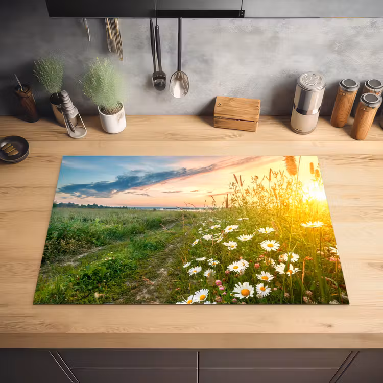 Bloemen - Madelief - Natuur - Zon - Horizon Inductie beschermer vinyl 3mm klein -sfeer5