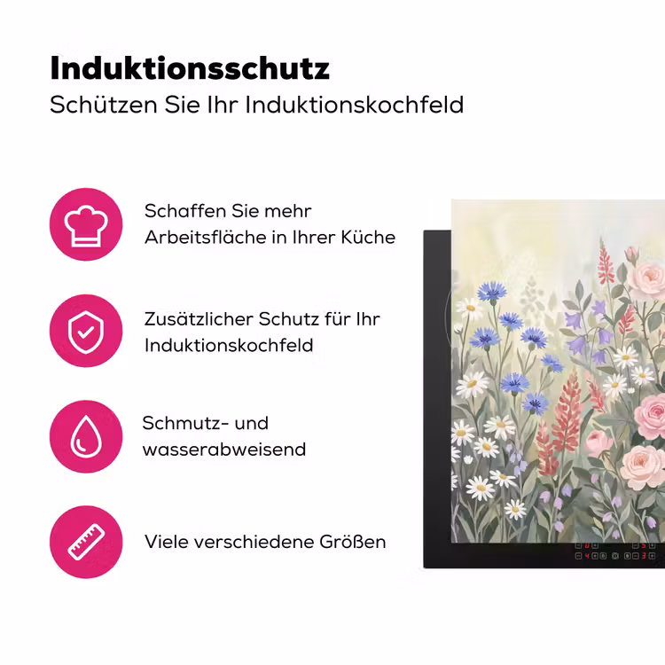 Bloemen - Tuin - Natuur - Kleurrijk Inductie beschermer vinyl 3mm klein -zzzzzzz-lf-ups