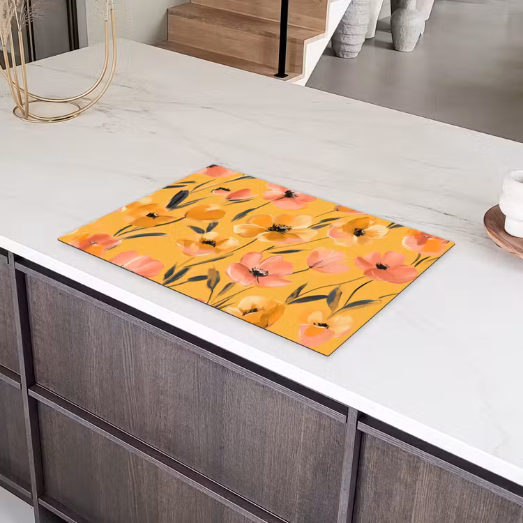 Bloemen - Geschilderd - Geel Inductie beschermer vinyl 3mm klein -sfeer8