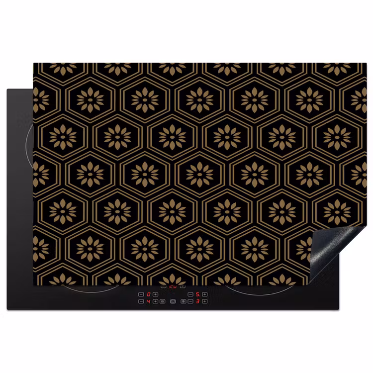 Bloemen - Goud - Hexagon Inductie beschermer vinyl 3mm klein 276 -3d
