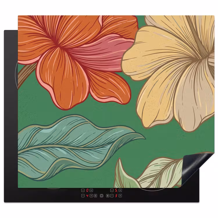 Herdabdeckplatte - Blumen – Grün – Illustration - Bloemen - Groen - Illustratie Inductie beschermer vinyl 3mm middel
