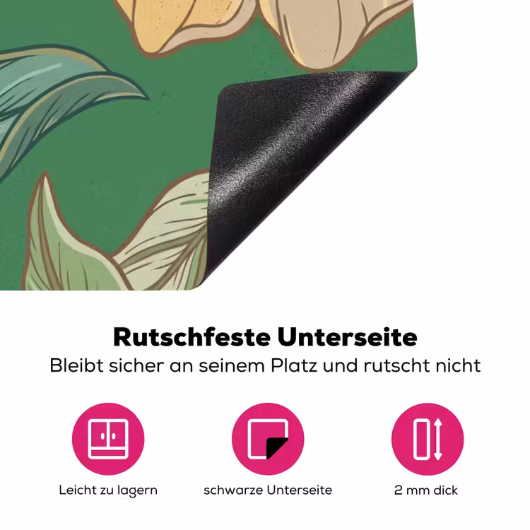 Herdabdeckplatte - Blumen – Grün – Illustration - Bloemen - Groen - Illustratie Inductie beschermer vinyl 3mm middel