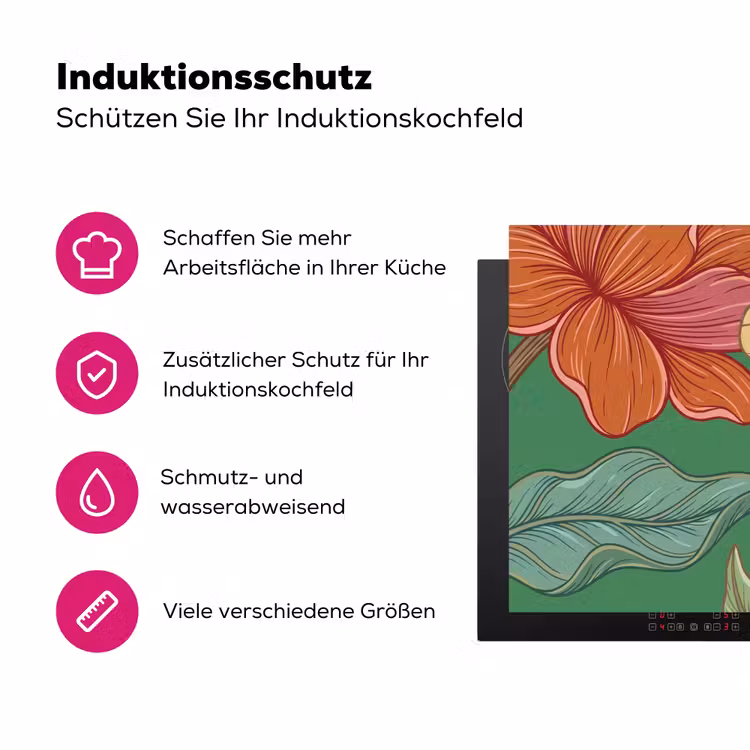 Herdabdeckplatte - Blumen – Grün – Illustration - Bloemen - Groen - Illustratie Inductie beschermer vinyl 3mm middel
