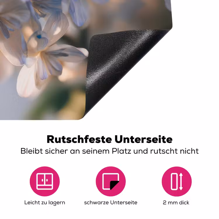 Bloemen - Lichtblauw - Wazig - Trosje Inductie beschermer vinyl 3mm klein -zzzzzzz-lf-onderkant