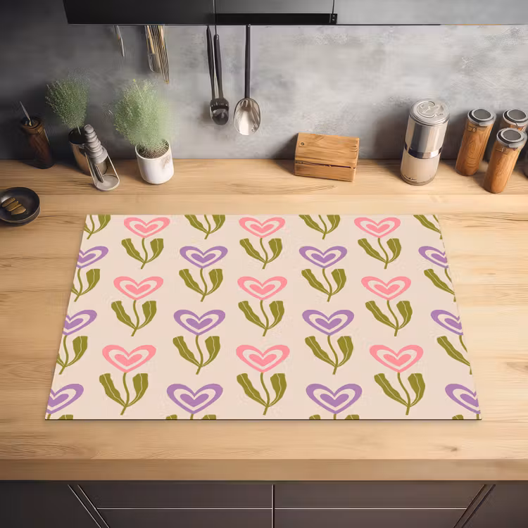 Bloemen - Hartjes - Patroon Inductie beschermer vinyl 3mm klein 276 -sfeer5