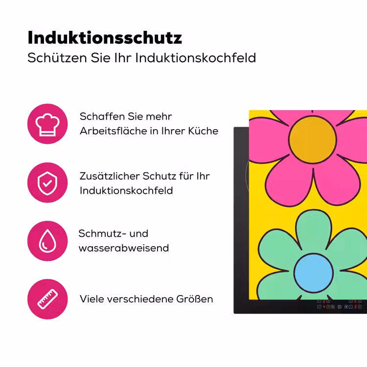 Bloemen - Illustratie - Kleurrijk Inductie beschermer vinyl 3mm klein -zzzzzzz-lf-ups