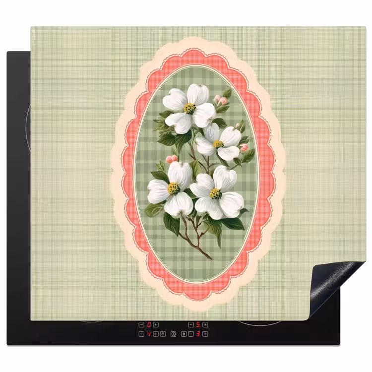 Bloemen - Illustratie - Geruit - Groen Inductie beschermer vinyl 3mm middel -3d