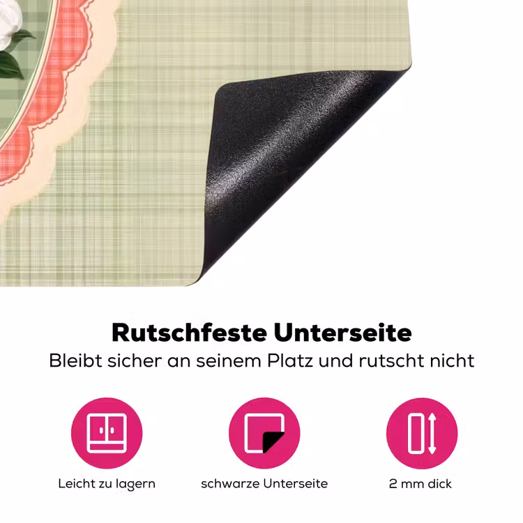 Bloemen - Illustratie - Geruit - Groen Inductie beschermer vinyl 3mm klein -zzzzzzz-lf-onderkant
