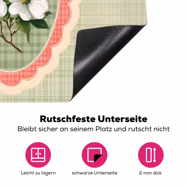 Bloemen - Illustratie - Geruit - Groen Inductie beschermer vinyl 3mm middel -zzzzzzz-lf-onderkant