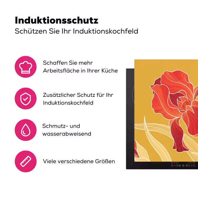 Herdabdeckplatte - Blumen – Illustration – Rot - Bloemen - Illustratie - Rood Inductie beschermer vinyl 3mm middel