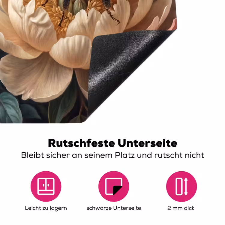 Bloemen - Insect - Natuur - Roze Inductie beschermer vinyl 3mm middel -zzzzzzz-lf-onderkant