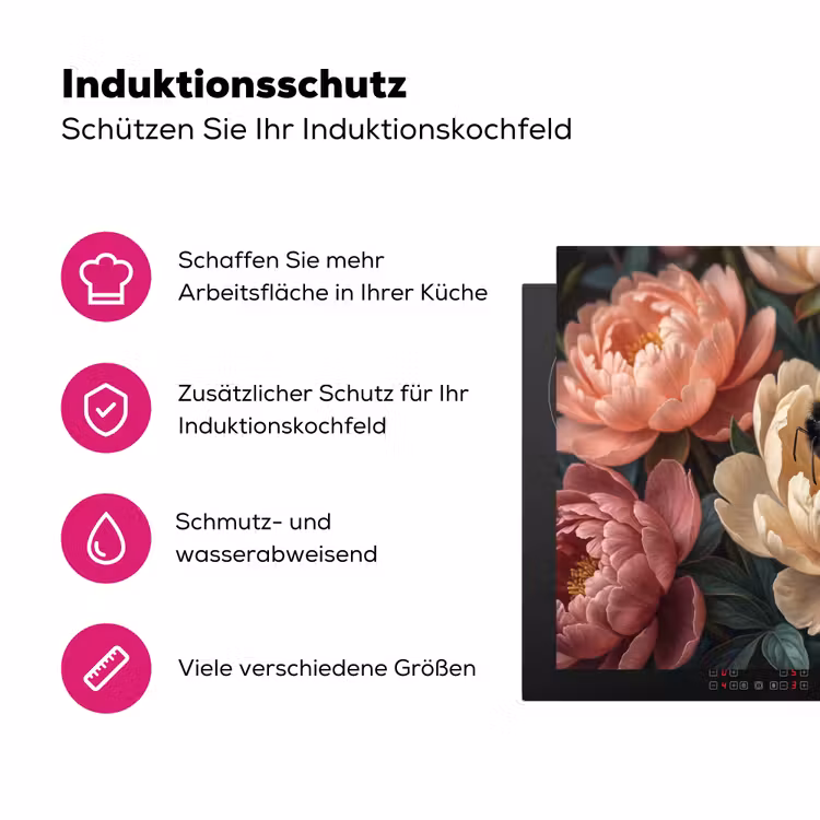 Bloemen - Insect - Natuur - Roze Inductie beschermer vinyl 3mm middel -zzzzzzz-lf-ups