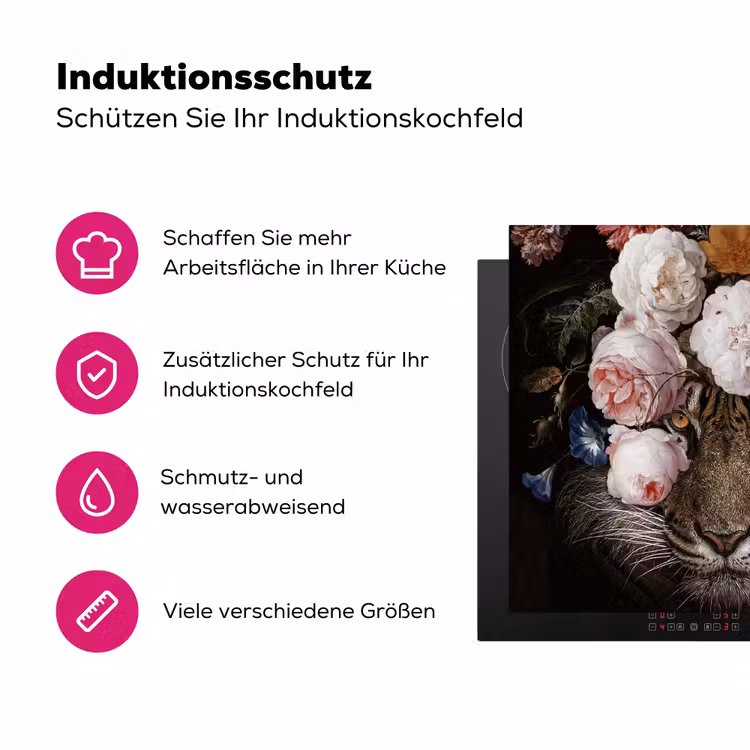 Bloemen - Jan Davidsz de Heem - Tijger - Schilderij - Stilleven - Oude meesters Inductie beschermer vinyl 3mm middel -zzzzzzz-lf-ups