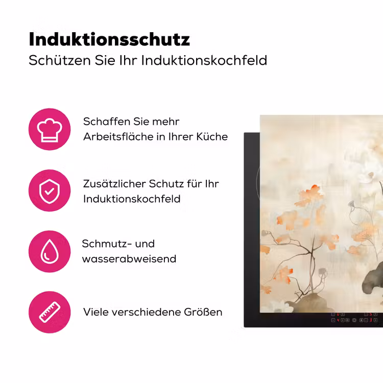Bloemen - Japandi - Wabi sabi Inductie beschermer vinyl 3mm klein -zzzzzzz-lf-ups