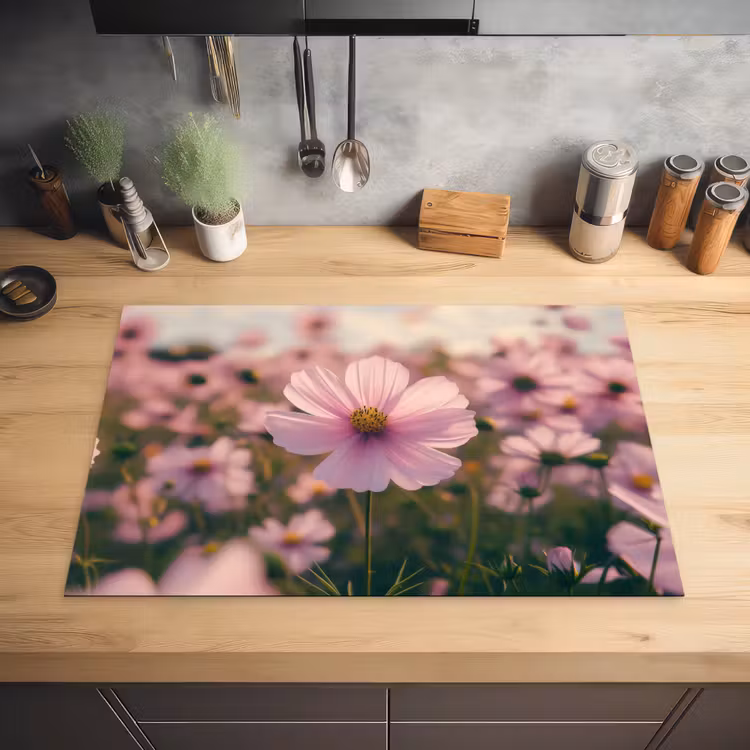 Bloemen - Paars - Wazig Inductie beschermer vinyl 3mm klein -sfeer5