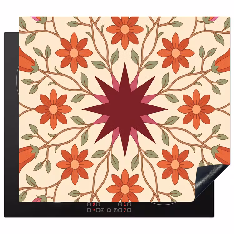 Bloemen - Mandala - Decoratief - Rood Inductie beschermer vinyl 3mm middel -3d