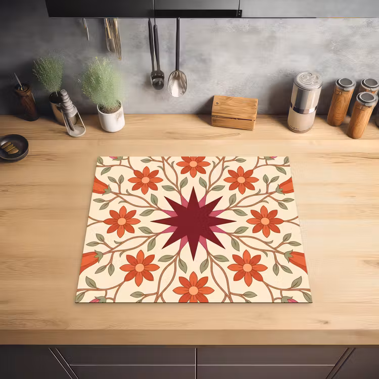 Bloemen - Mandala - Decoratief - Rood Inductie beschermer vinyl 3mm middel -sfeer5