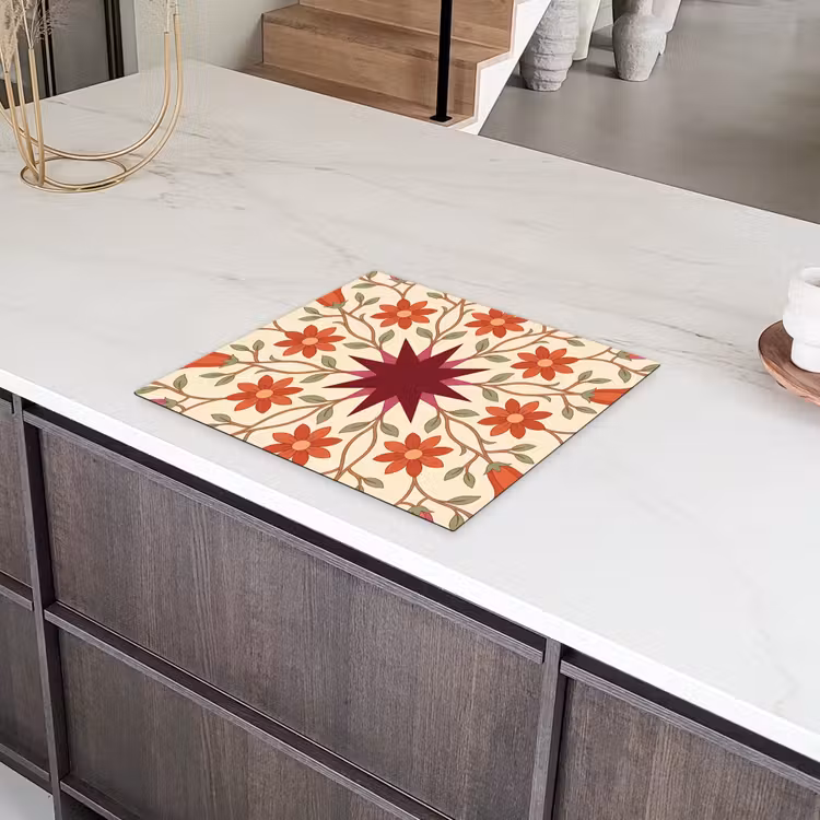 Bloemen - Mandala - Decoratief - Rood Inductie beschermer vinyl 3mm middel -sfeer8