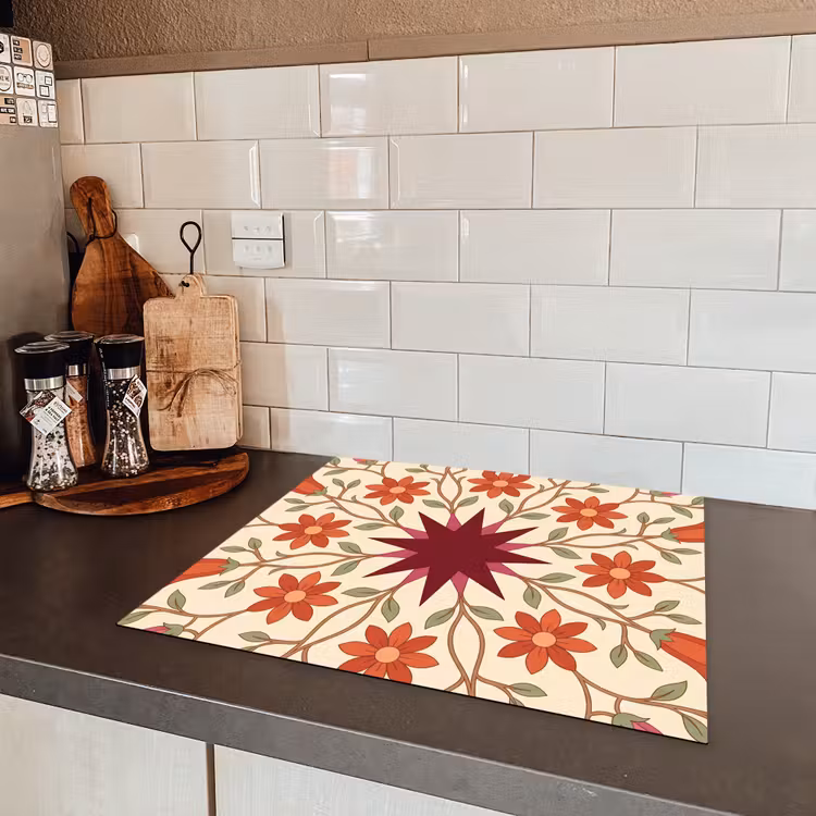 Bloemen - Mandala - Decoratief - Rood Inductie beschermer vinyl 3mm middel -sfeer3