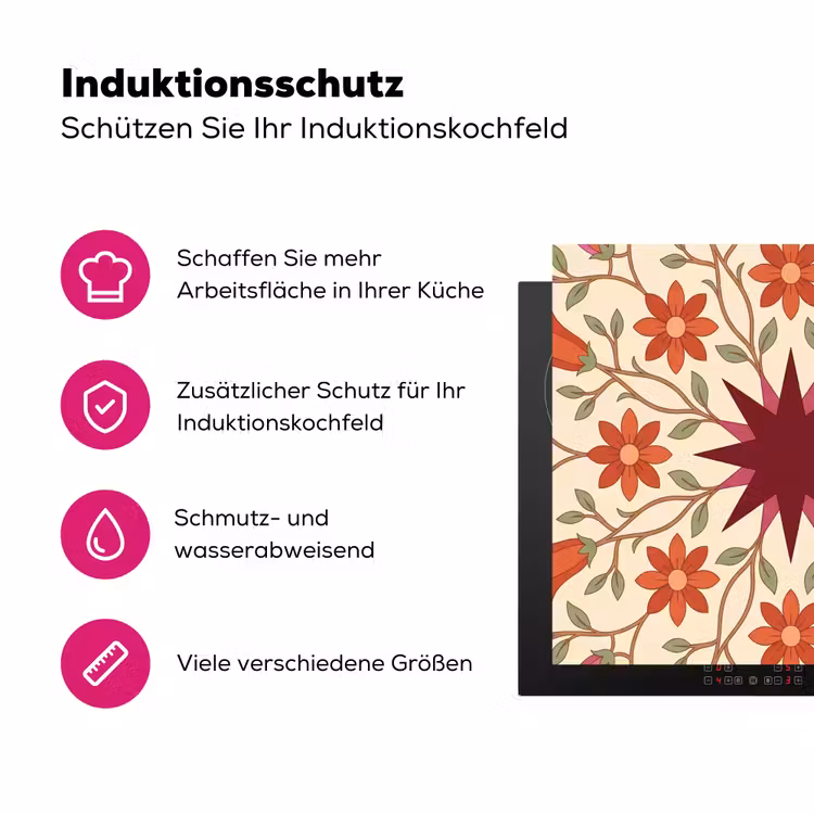 Bloemen - Mandala - Decoratief - Rood Inductie beschermer vinyl 3mm middel -zzzzzzz-lf-ups