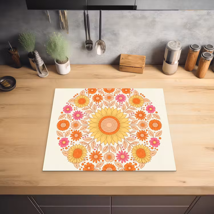 Bloemen - Mandala - Patroon - Kleurrijk Inductie beschermer vinyl 3mm middel -sfeer5