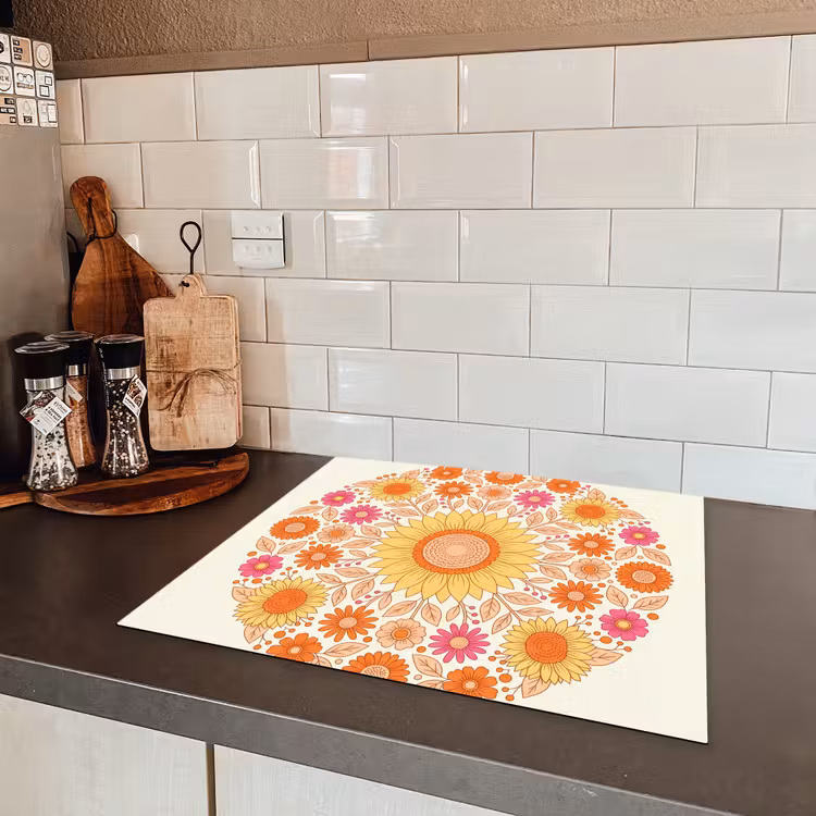Bloemen - Mandala - Patroon - Kleurrijk Inductie beschermer vinyl 3mm middel -sfeer3