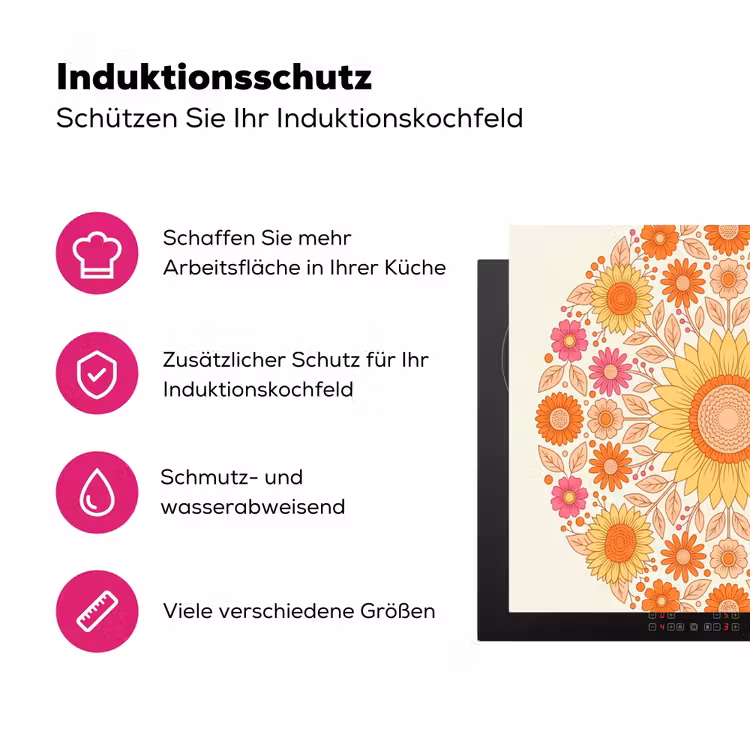 Bloemen - Mandala - Patroon - Kleurrijk Inductie beschermer vinyl 3mm middel -zzzzzzz-lf-ups