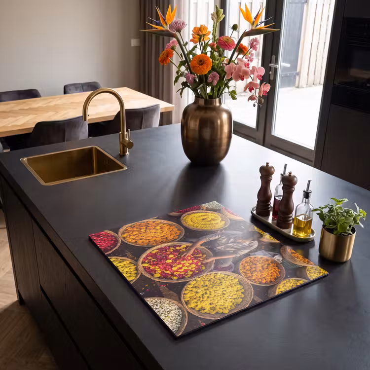 Herdabdeckplatte - Blumen – Markt – Bunt - Bloemen - Markt - Kleurrijk Inductie beschermer vinyl 3mm middel