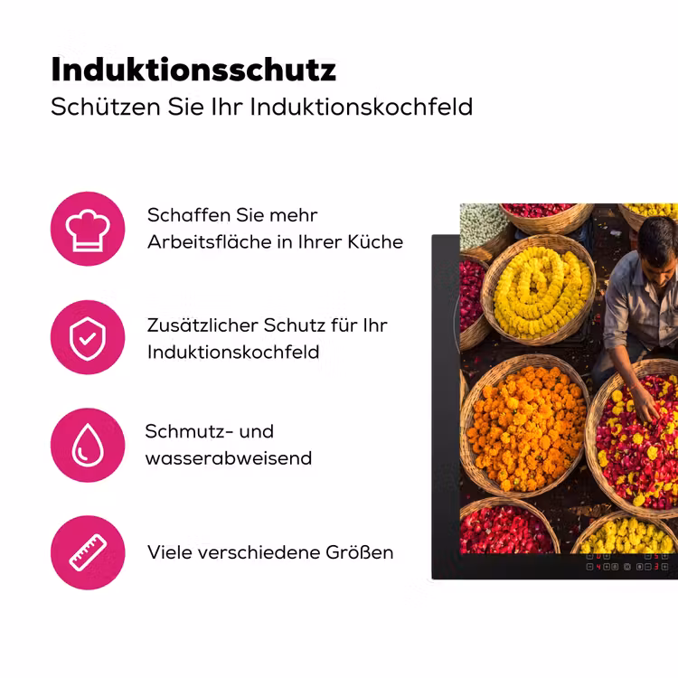Herdabdeckplatte - Blumen – Markt – Bunt - Bloemen - Markt - Kleurrijk Inductie beschermer vinyl 3mm middel